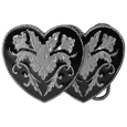 Double Heart (Diamond Cut) Enameled Belt Buckle